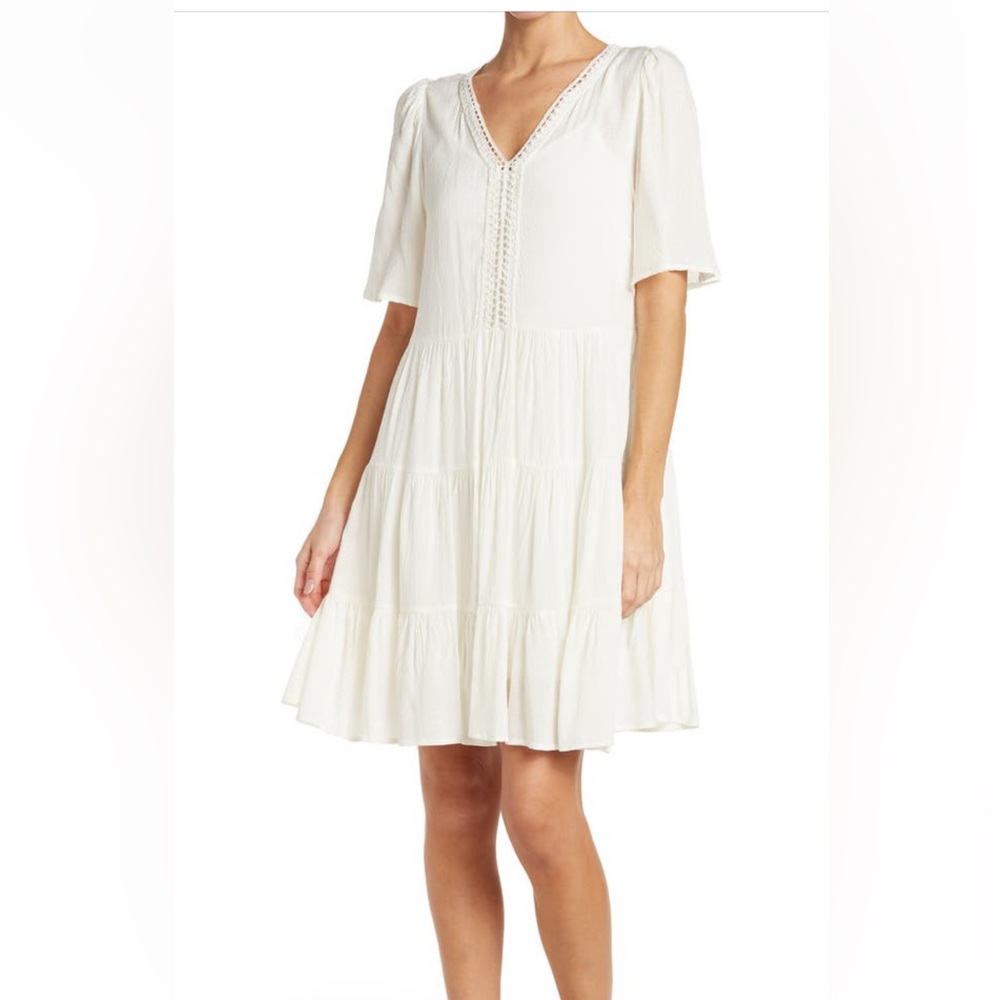 Summer swing shift dress Crochet Trim White Dress